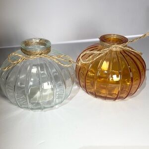 2 Glass Vase Set with Twine Accent - Clear and Amber